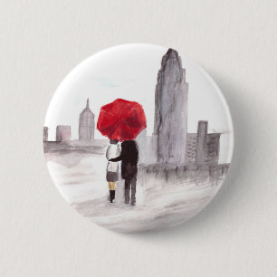 New York love couple with red umbrella 6 Cm Round Badge