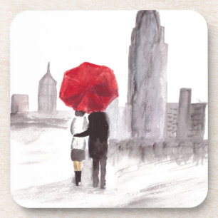 New York love couple with red umbrella Coaster