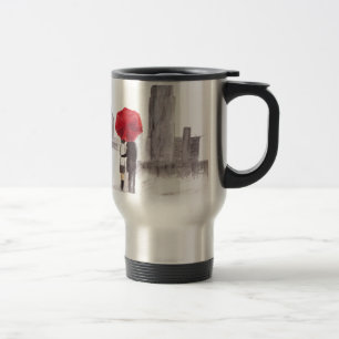 New York love couple with red umbrella Travel Mug
