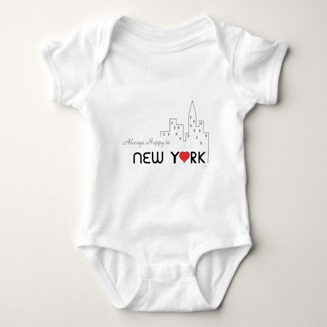 New York, Love, Heart, Cute Baby Bodysuit (Front)