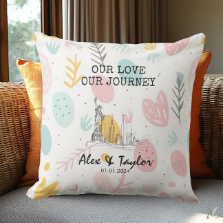 New York Love Story – Modern Romantic Skyline Art Cushion