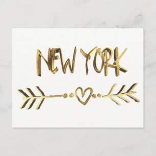New York Love USA Elegant Gold Look Typography Postcard