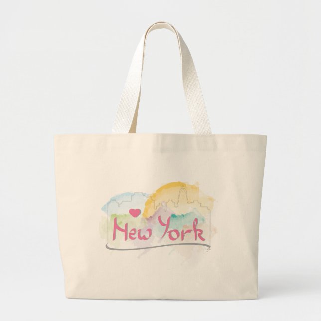 New York Manhattan "I love you" with pink heart Large Tote Bag (Front)