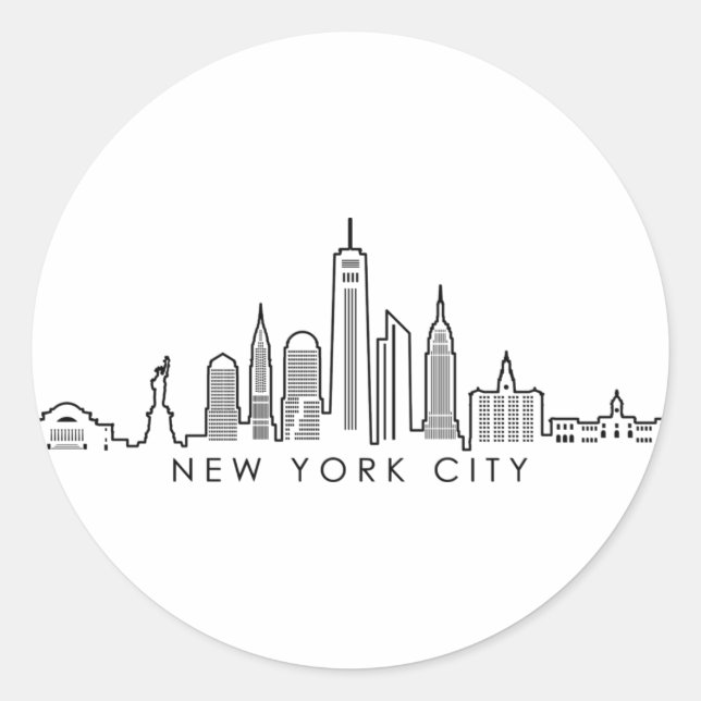 NEW YORK Manhatten USA City Skyline Silhouette Classic Round Sticker (Front)