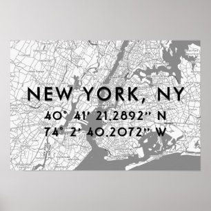New York Map Black White & Gray Personalized Poster