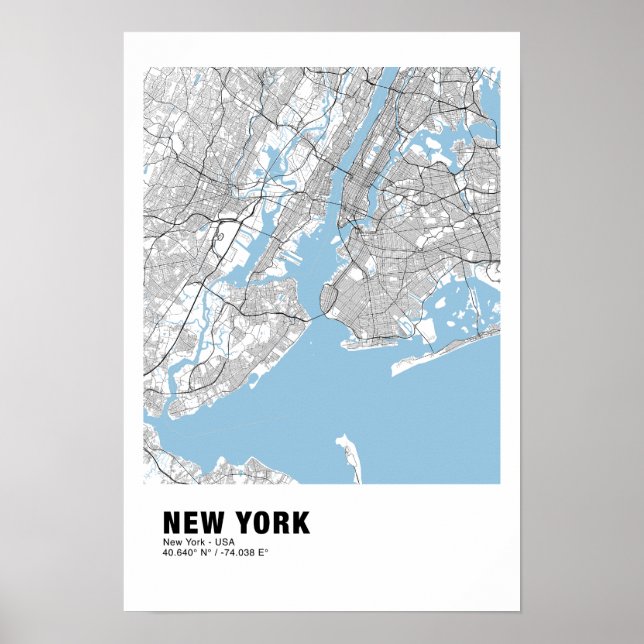 New York Map Poster - New York White Map (Front)