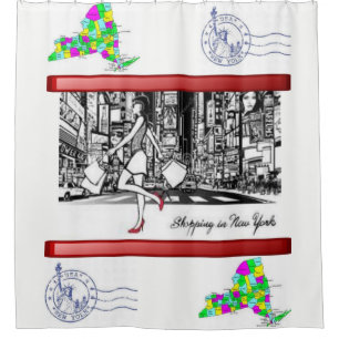 New York map red white showercurtain Shower Curtain