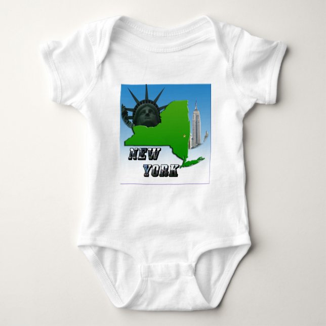 New York Map, Statue of Liberty, Monument Baby Bodysuit (Front)