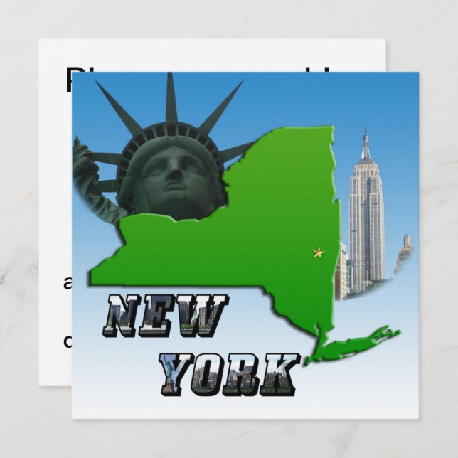 New York Map, Statue of Liberty, Monument Invitation (Front/Back)