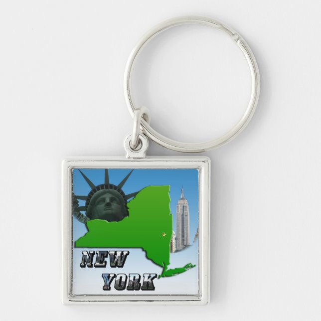 New York Map, Statue of Liberty, Monument Key Ring (Front)