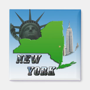 New York Map, Statue of Liberty, Monument Magnet