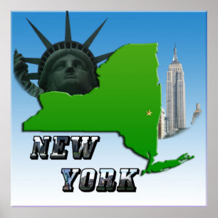 New York Map, Statue of Liberty, Monument Poster