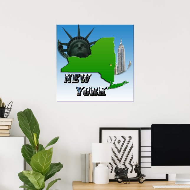 New York Map, Statue of Liberty, Monument Poster (Home Office)