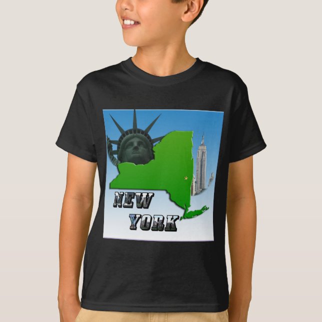 New York Map, Statue of Liberty, Monument T-Shirt (Front)