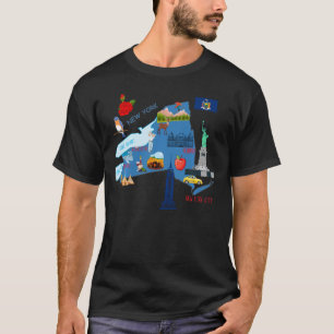 New York Map With Major Cities Tourist Destination T-Shirt