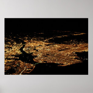 New York Metro Aerial Night Special 23x34 Poster