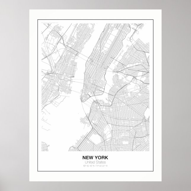 New York Minimalist Map Poster with margin (Front)