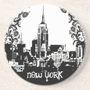 New York New York Skyline Damask Coasters