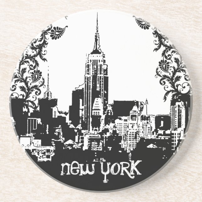 New York New York Skyline Damask Coasters (Front)