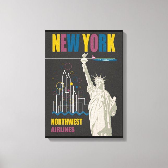 New York Northwest Airlines Stretched Canvas Print (Front)