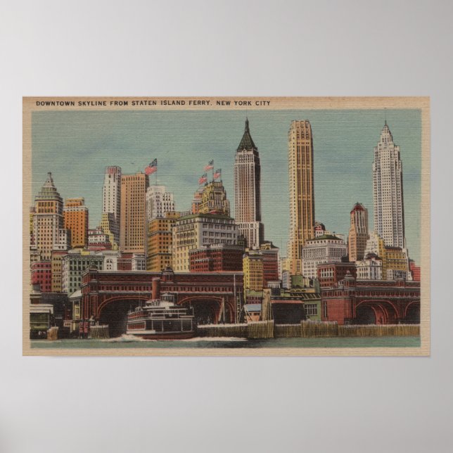 New York, NY - Downtown Skyline from Staten Poster (Front)