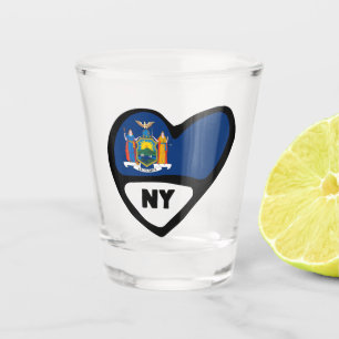 New York, NY State Flag In Heart Shot Glass