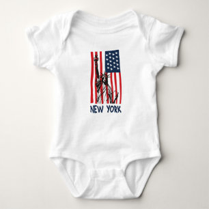 New York NY Statue of Liberty USA America Flag Baby Bodysuit