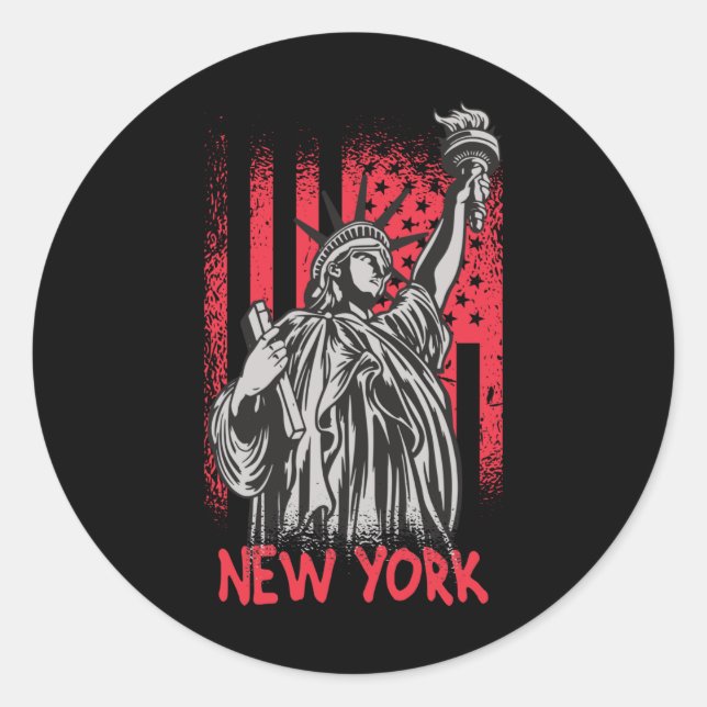 New York NY Statue of Liberty USA America Flag Classic Round Sticker (Front)