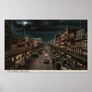 New York, NY - The Bowery - Night Scene Poster
