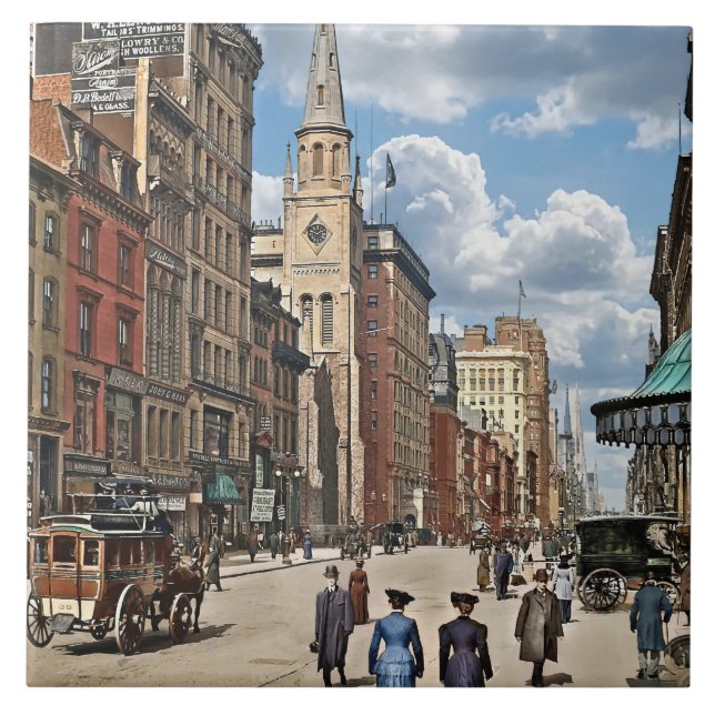 New York, NY – Up Fifth Avenue From 28th St c1905 Tile (Front)