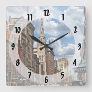 New York, NY Up Fifth Avenue From 28th Street Square Wall Clock