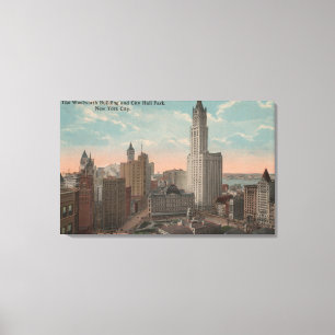 New York, NY - Woolworth Building and City Hall Canvas Print