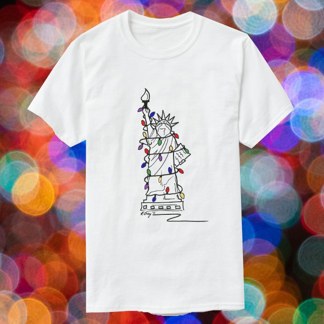 New York NYC Christmas Lady Liberty Holiday Lights T-Shirt (Statue of Liberty shirt)