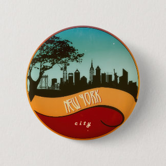 New York NYC City Skyline Retro Vintage Button