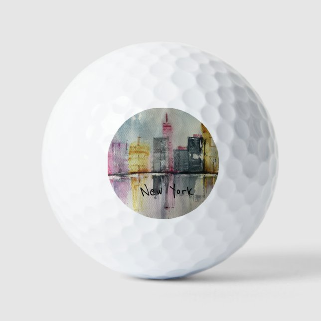 New York NYC Skyline Cityscape original artwork  Golf Balls (Front)