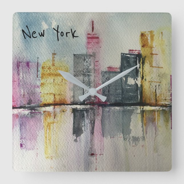 New York NYC Skyline Cityscape original artwork  Square Wall Clock (Front)