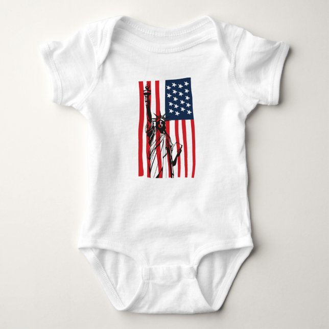 New York NYC Statue of Liberty USA America Flag Baby Bodysuit (Front)