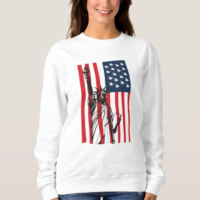 New York NYC Statue of Liberty USA America Flag Sweatshirt (Front)