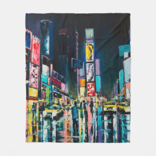 "New York" oil painting, a night view of New York, Fleece Blanket