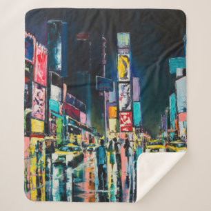 "New York" oil painting, a night view of New York, Sherpa Blanket