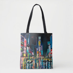 "New York" oil painting, a night view of New York, Tote Bag