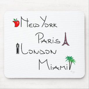 New York, Paris, London, Miami Mouse Pad