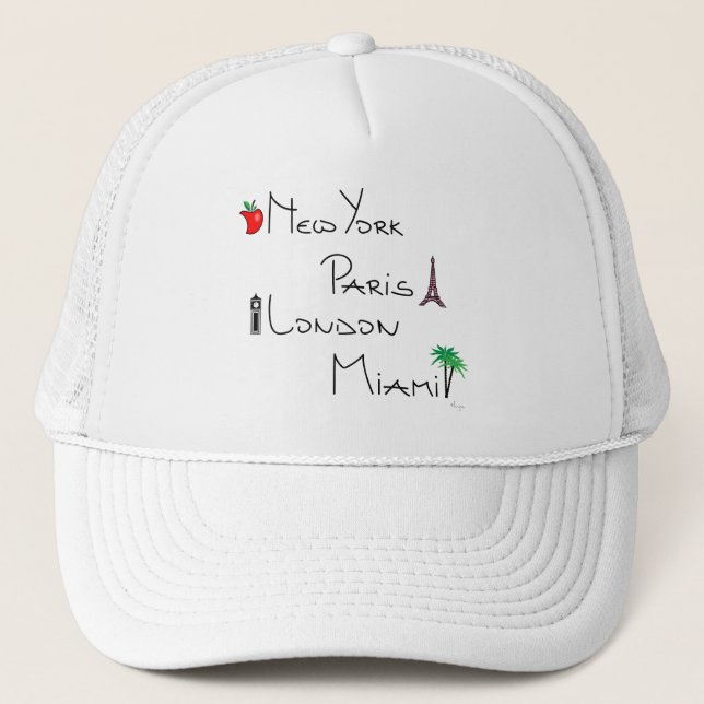New York, Paris, London, Miami Trucker Hat (Front)