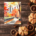 New York park fall watercolor well wishes Postcard<br><div class="desc">New York park fall watercolor well wishes thinking of you postcard. Watercolor New York central park with yellow foliage leaves path</div>