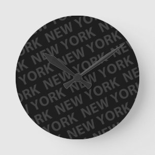 New York Pattern Dark Grey Round Clock