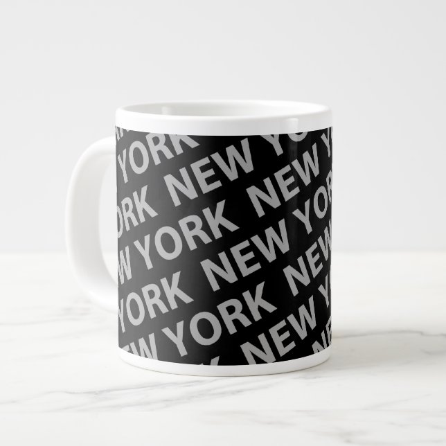 New York Pattern Grey Large Coffee Mug (Front Left)