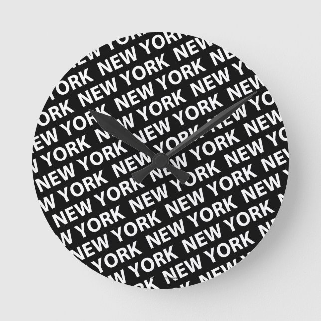 New York Pattern White Round Clock (Front)