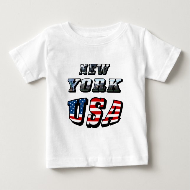 New York Picture and USA Flag Text Baby T-Shirt (Front)