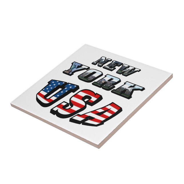 New York Picture and USA Flag Text Tile (Side)