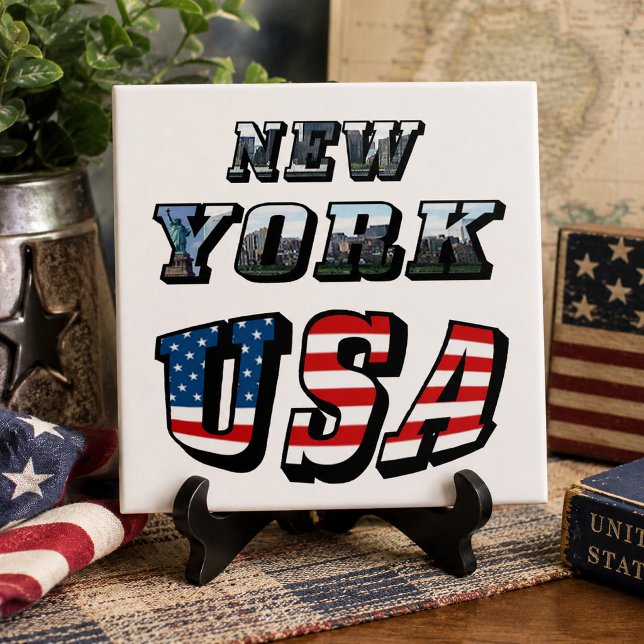 New York Picture and USA Flag Text Tile (New York Picture and USA Flag Text Tile)